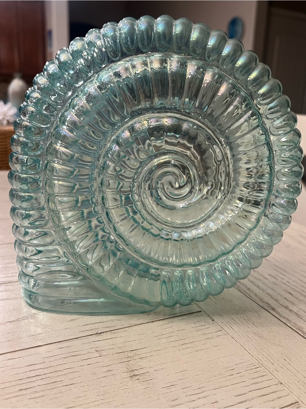 Iridescent Blue Glass Nautilus Shell Decorative Sculpture